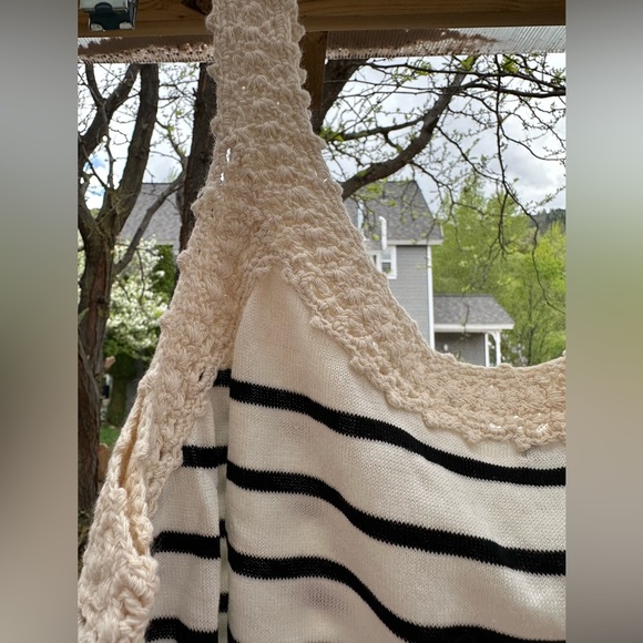 J. Crew NWT Cotton Blue Cream Striped Crocheted Sleeveless Top Blouse XL - Picture 11 of 16